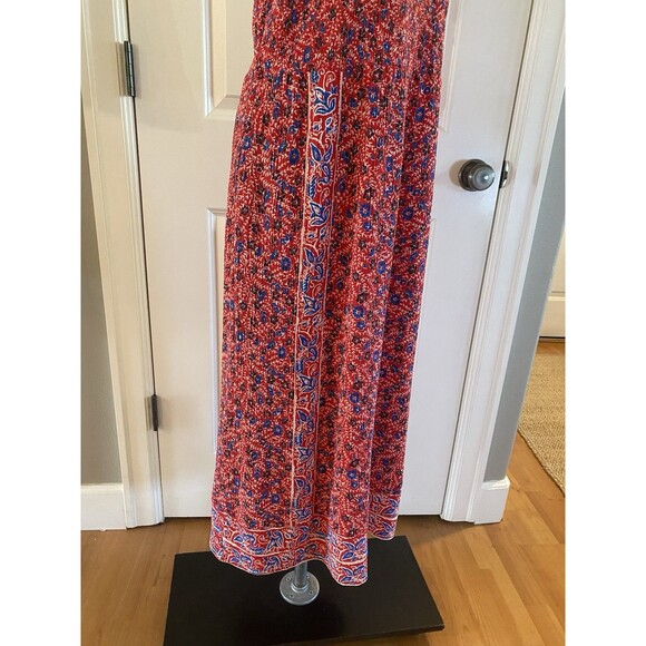 Fat Face Smocked Floral Midi Dress Size 16 Sleeveless Ditzy Red Crinkle Boho - Picture 6 of 14